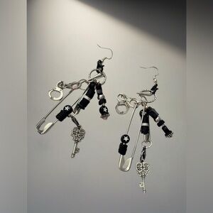 Handmade Artisanal Black and Silver Charm Dangles [ Cuff Me Lock Me Up ]